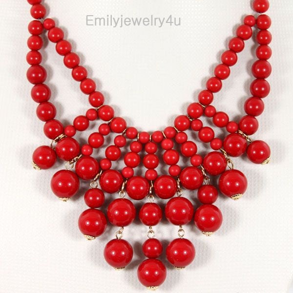 HOT Red Beaded Bubble Necklace,Beaded Jewelry,Beaded Neckalce,Statement Neckalce,Cluster Necklace,handmade Necklace-BN0339