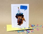 Confetti Birthday Card // Dachshund with Party Hat // Funny Greeting