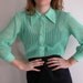 Dublin Green Vintage Lace Like Collar Blouse with Pearl Buttons: Size S/M