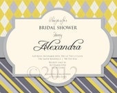 Modern Pattern Gray Yellow Floral Rose Bridal Shower Invitation Baby Shower Invitation DIY Digital Printable Uprint  Mimi Style 426