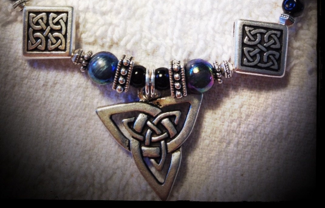 Black Obsidian Bracelet with Triquetra/ Celtic Charm