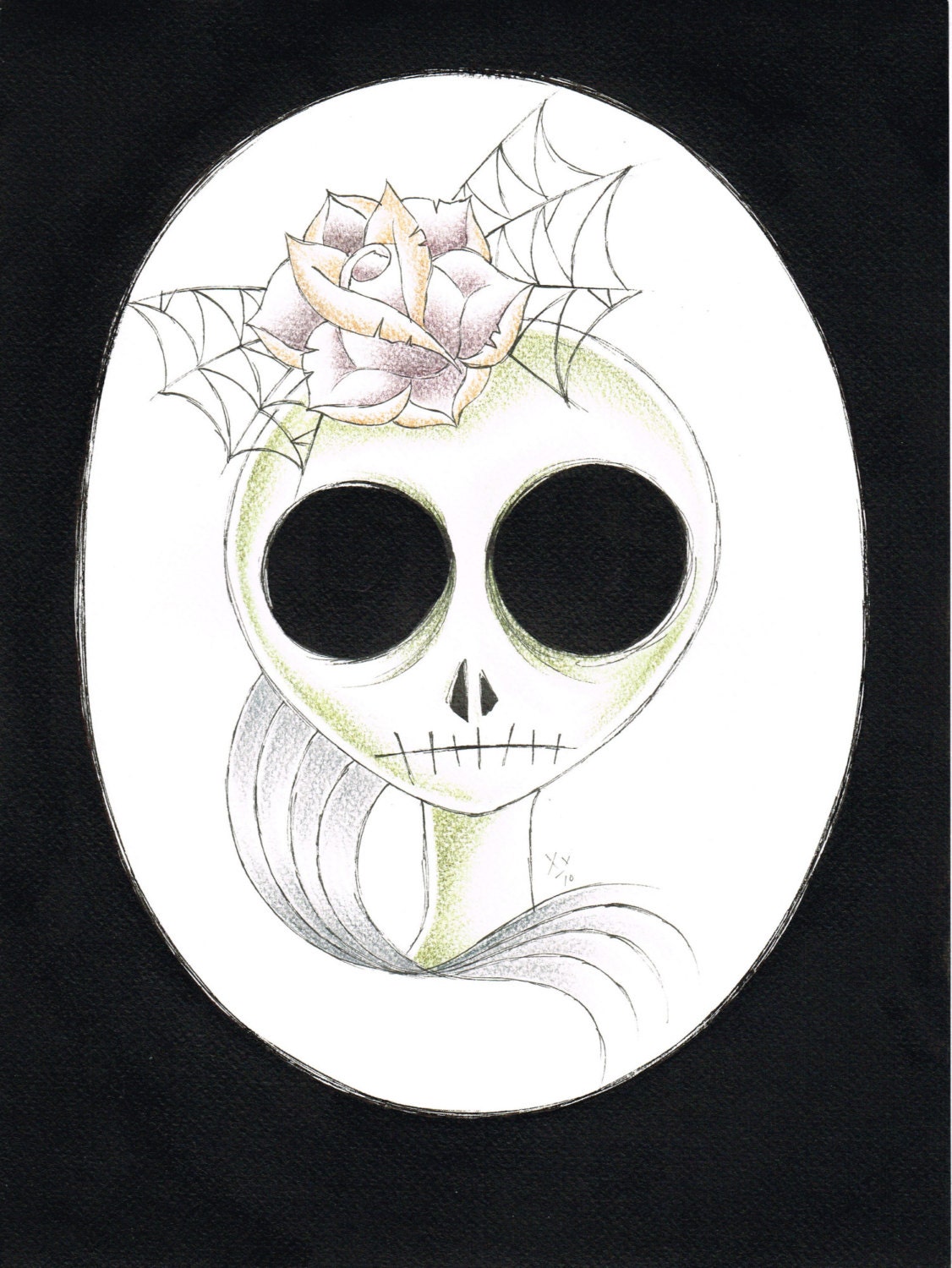 Original Illustration, Zombie Woman, Picture, Art, Ink, Pencil, Fortune Teller, 24 x 32 cm, Figure, Horror, Old School, Tattoo Design