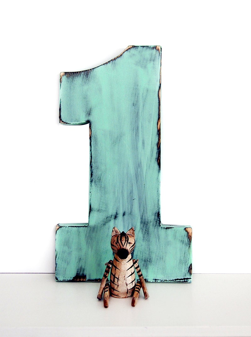 Wooden Number 1 in Mint Pine Wood Sign Wall Decor Kids Birthday Party Decor Birthday Number Photo Prop