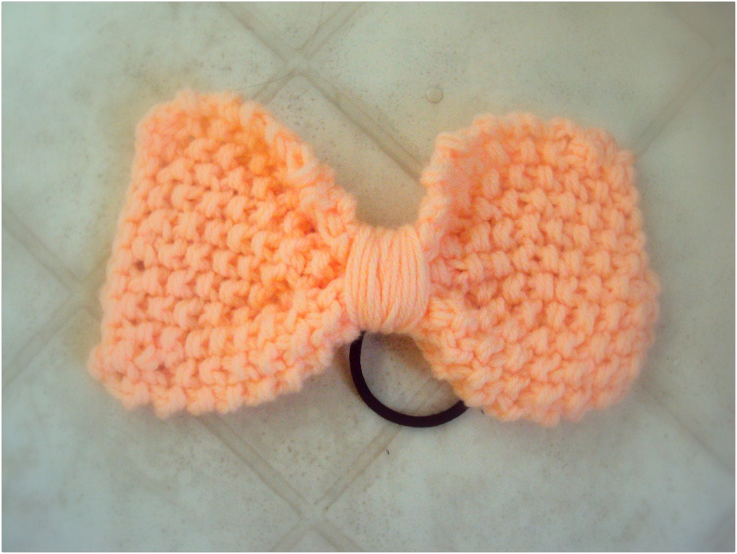 Handmade Knit Pony Tail Holder with Big Bow Hair Clip Hair Tie Women Girls Spring Summer Fall Winter Fashion Hair Accessory