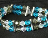 Blue, Clear, and Smokey Beaded Stretch Bracelet