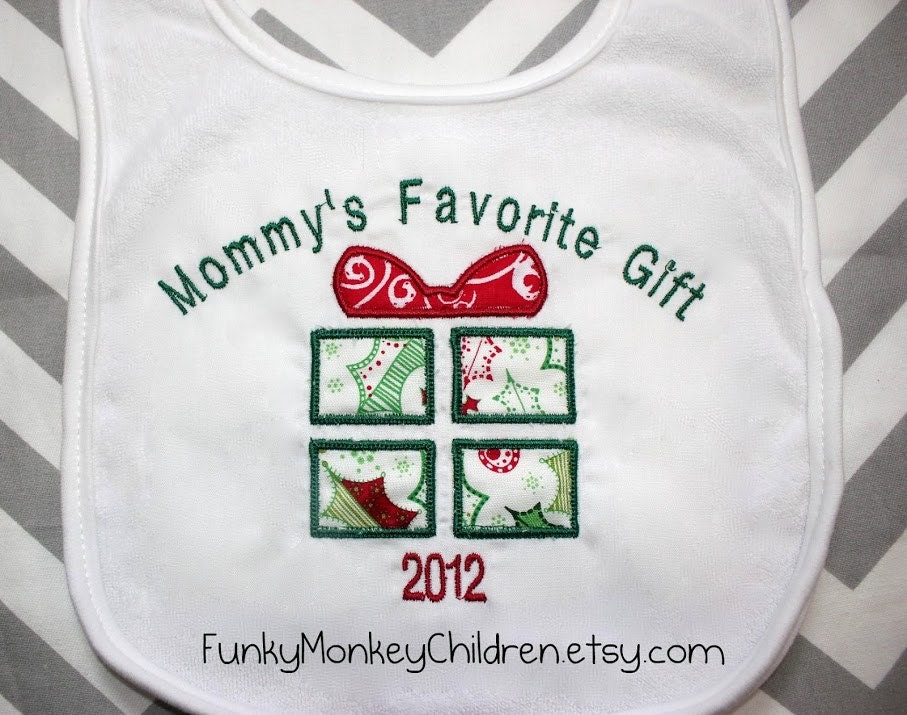 Baby's First Christmas Bib - 1st Christmas Monogrammed Baby Bib Mommy's Favorite Gift 2012