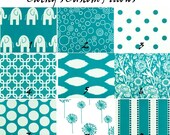 PILLOW COVER . Throw Pillow. Handmade Custom Modern Accent Pillows Two 16 x 16 Premiere Fabrics Turquoise White Dots Stripes Lattice
