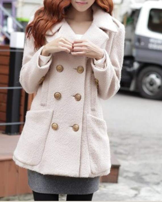 Ivory women coat with button wool women coat Spring Autumn Winter --CO045