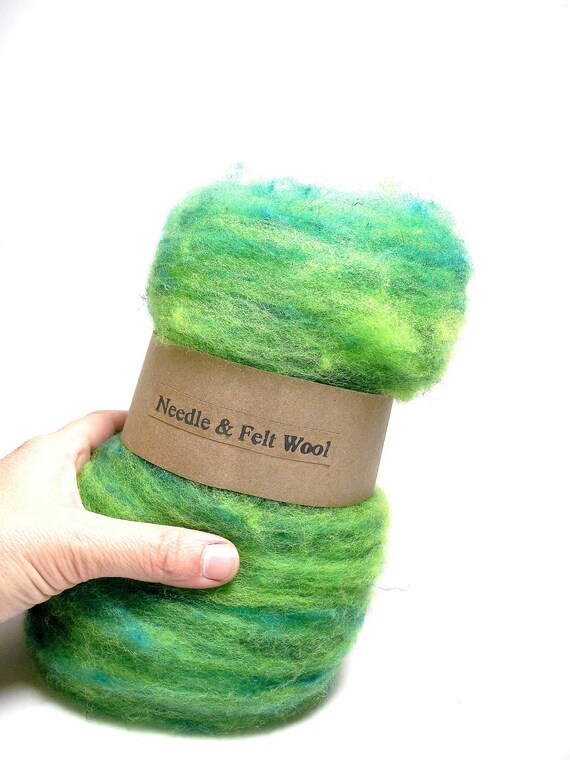 Lime green and teal needle felt wool, felting batts, wool batts, wool for needle felting, 1oz