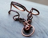 Copper Trio Ring, Knuckle Ring, Eggplant Purple Patina,Thin Rings, Double Finger Ring With Chain & Stone