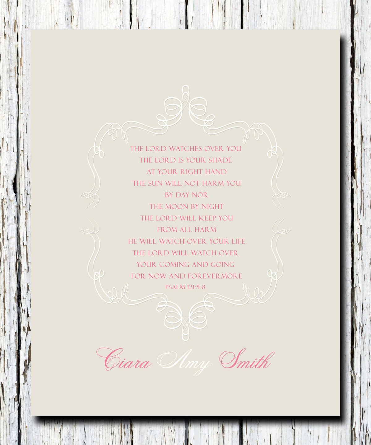 New Baby Christening Gift, Bible Verse Psalm 121 5-8 Print, Kids Wall Art, Poster 8"X10" CUSTOM COLORS