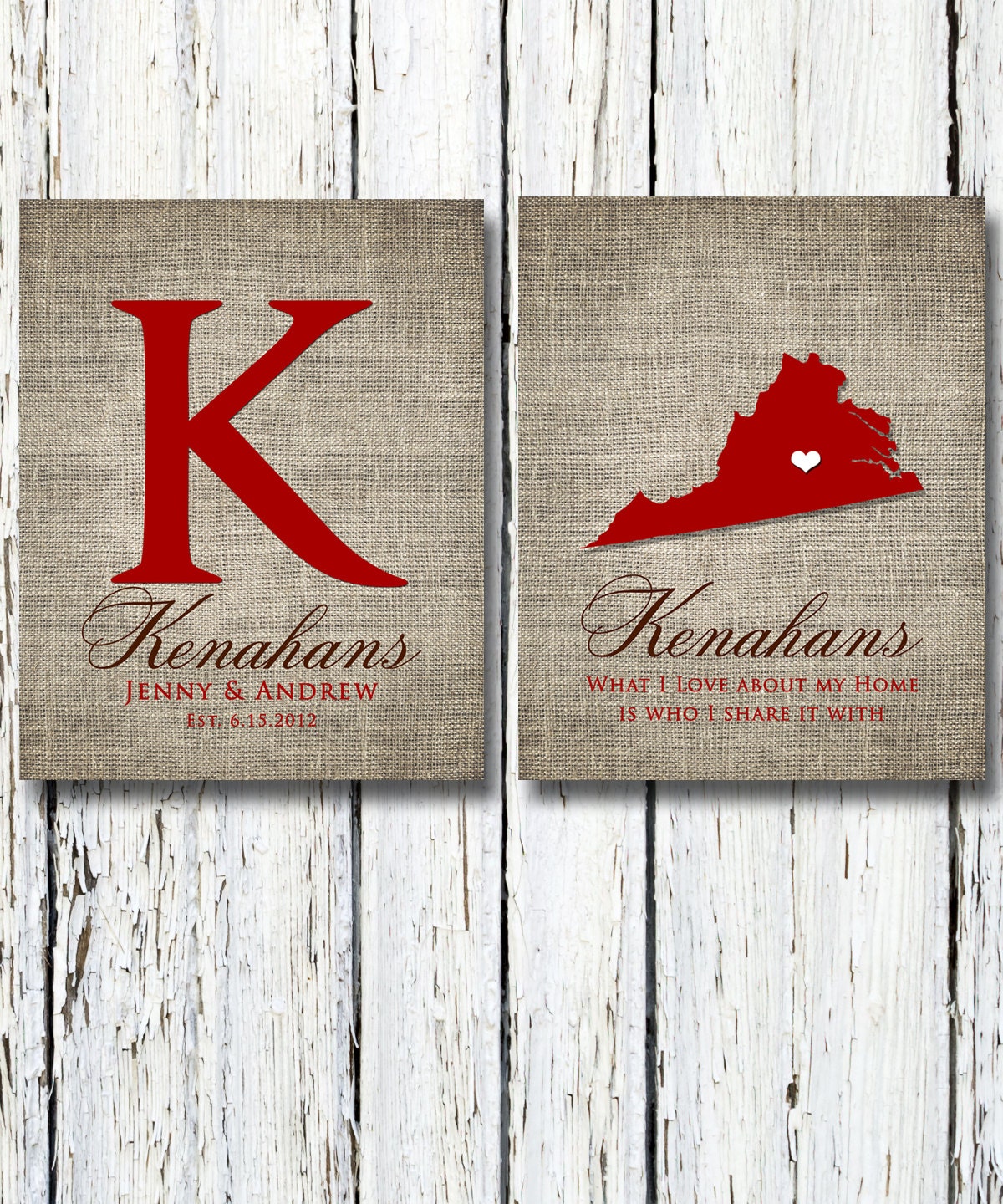 Personalized Family Name Art Gift, Gift for parents, Grandparents, USA Map Love Heart State Wedding Gift, SET of 2 poster prints