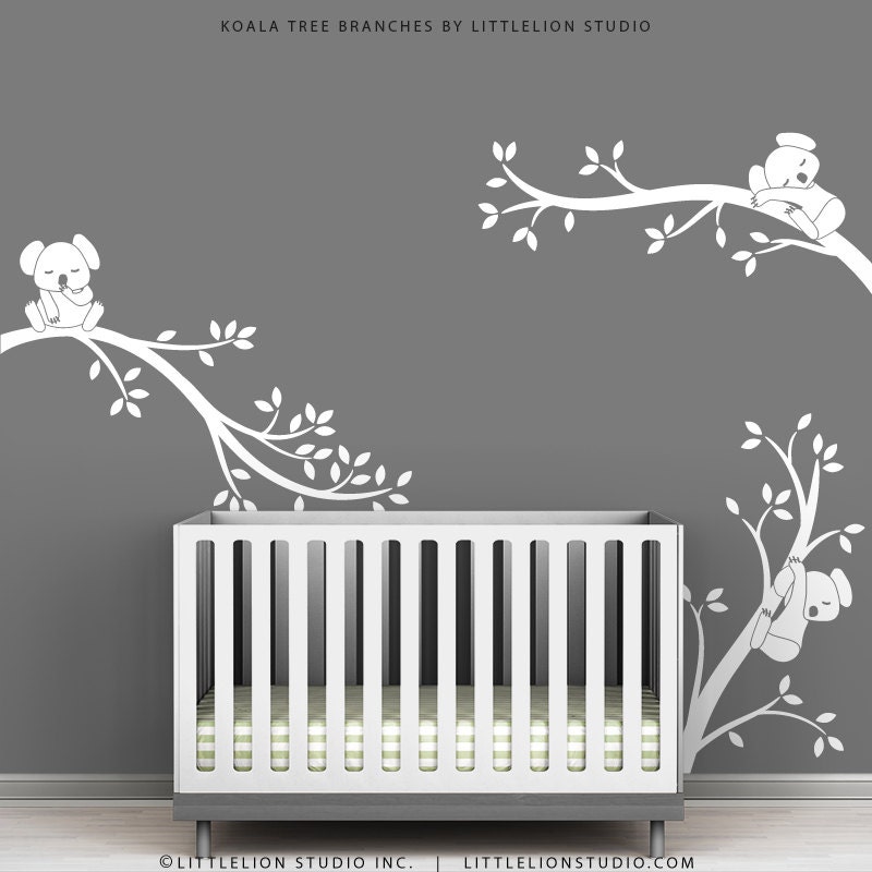 White Tree Wall Decal Gray Wall Modern Baby Nursery Wall Decor - Koala Tree Branches by LittleLion Studio