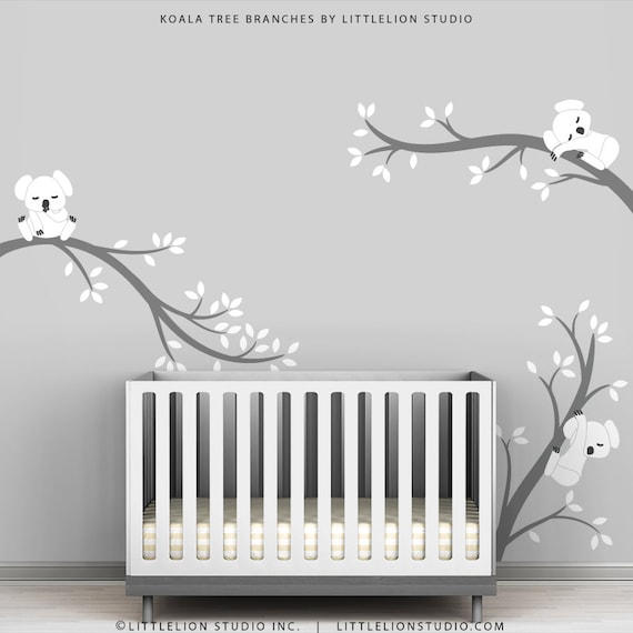 Baby Room Decals Kids Wall Decals White and Grey - Koala Tree Branches