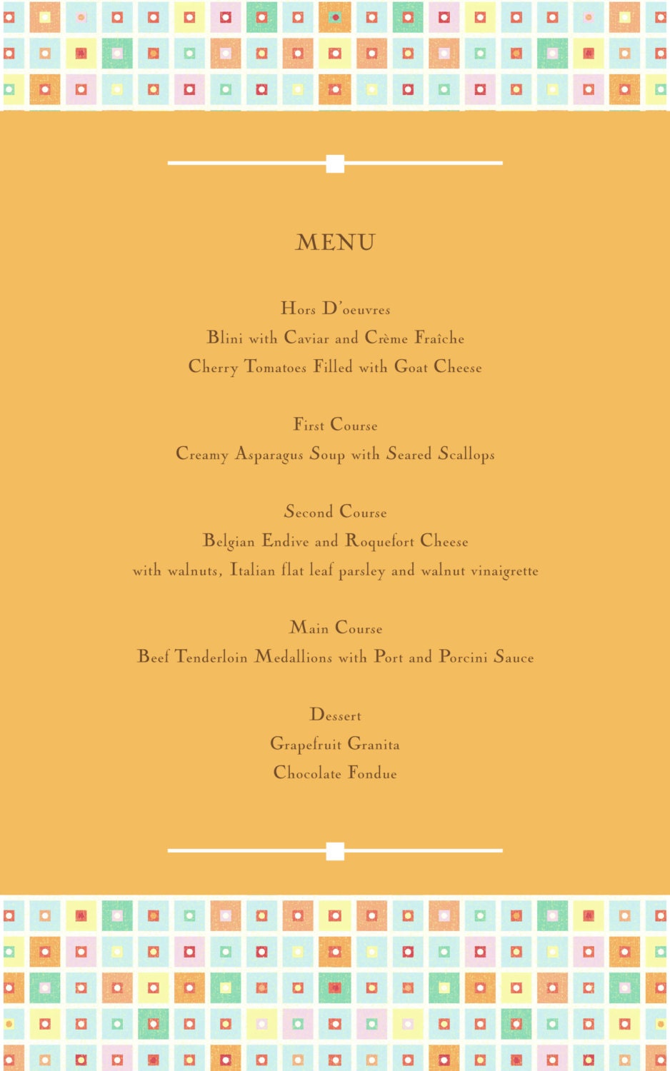 Wedding Invitation, Program, or Menu- Orange, Yellow, Blue, Pink, Green, Teal, Red, or CUSTOM MADE