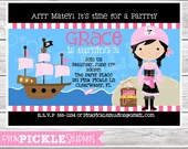 Pirate Girl Birthday Party Invitation OR Thank You Card ...Printable / Digital / You Print / DIY / jpg or pdf : 251