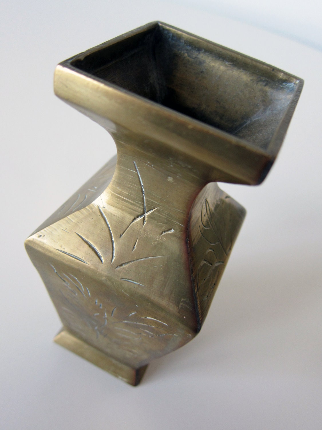 Small brass stamped vase
