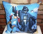 Star Wars Boba Fett Darth Vadar Vintage Fabric Cushion - handmade by Alien Couture