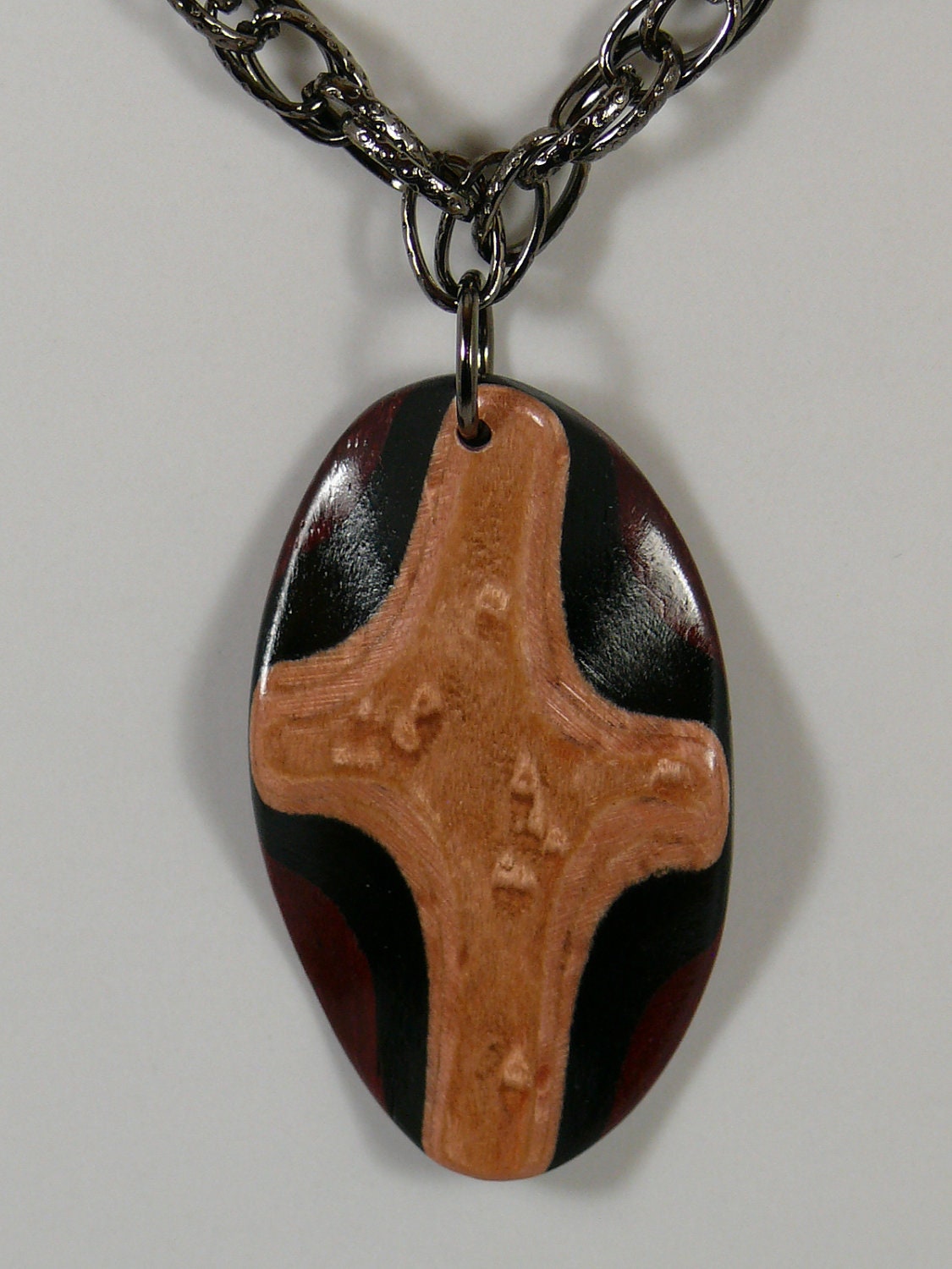 Cross Pendant Religious Christian Jewelry Graduation Gift Idea Modern Necklace Handmade Exotic Wood Bead Pink Wood Birdseye Maple OOAK
