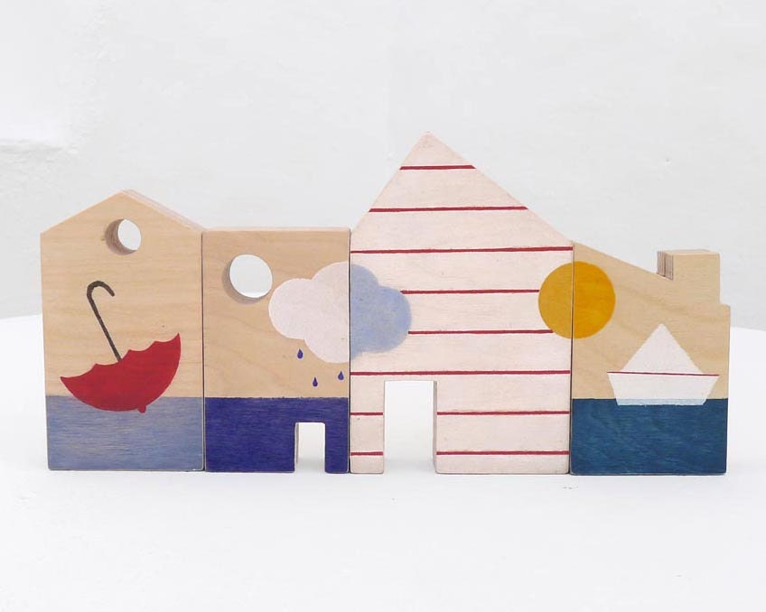 Wooden blocks toy, eco-friendly, handmade, little houses toy,