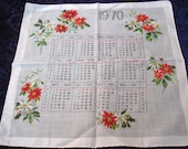 Vintage Christmas Handkerchief - 1970 Calendar - Unused - VerasLinens