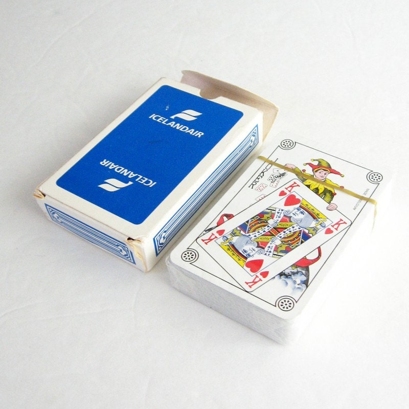 Vintage IcelandAir Deck of Playing Cards - Sealed Pack - Blue & White Iceland Airline Collectible
