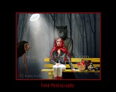 Halloween art, kitchen decor, fairy tale, red riding hood, wolf, 14 x 11 print, wall decor, food, photography, woods, dark