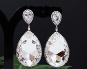 Wedding Bridal Jewelry Bridal Earrings Bridesmaid Earrings Dangle Earrings (HUGE) Clear White Swarovski Crystal Tear Drop Earrings