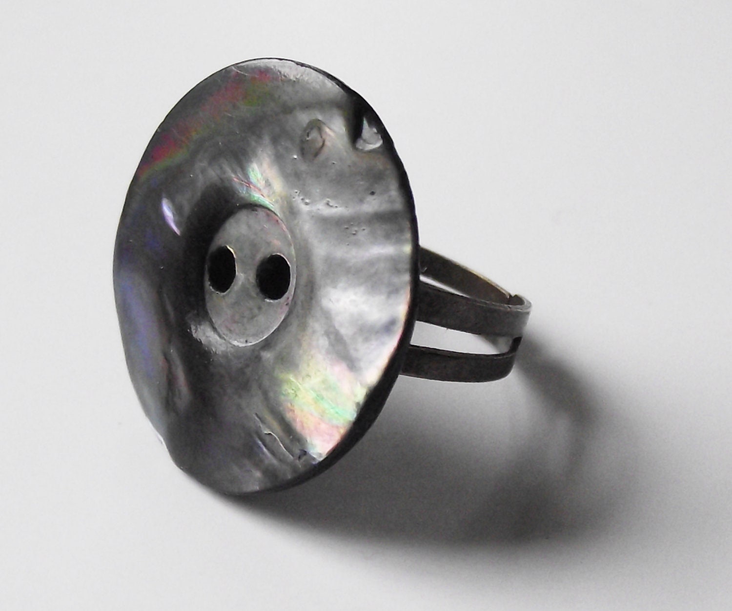 Two-tone Gunmetal Handmade Shell Ring, grey, purple, antique bronze, adjustable, gift