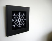 Snowflake Trio, Modern Winter or Holiday Decor, Framed Knit Panel