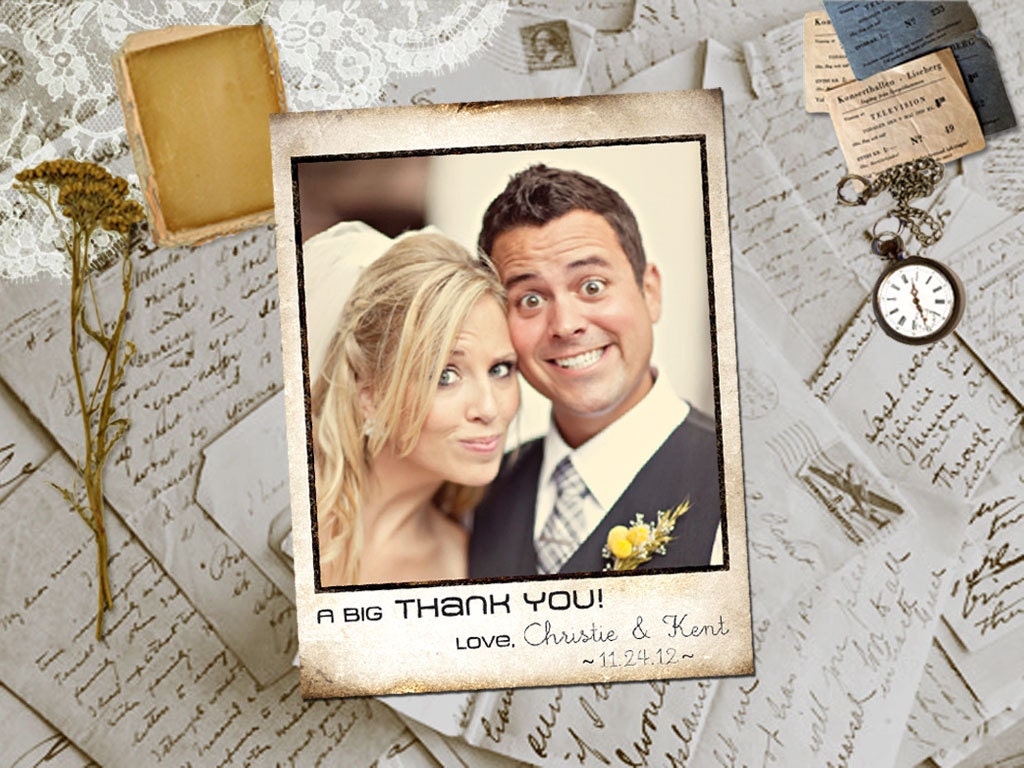 50 Wedding Thank You Polaroid Magnets - BronzeHill Vintage Photo Personalized 4.25"x5.5"