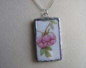 Handmade Broken China Jewelry, OOAK "Vintage China Rescue" Pendant with Pink Flowed