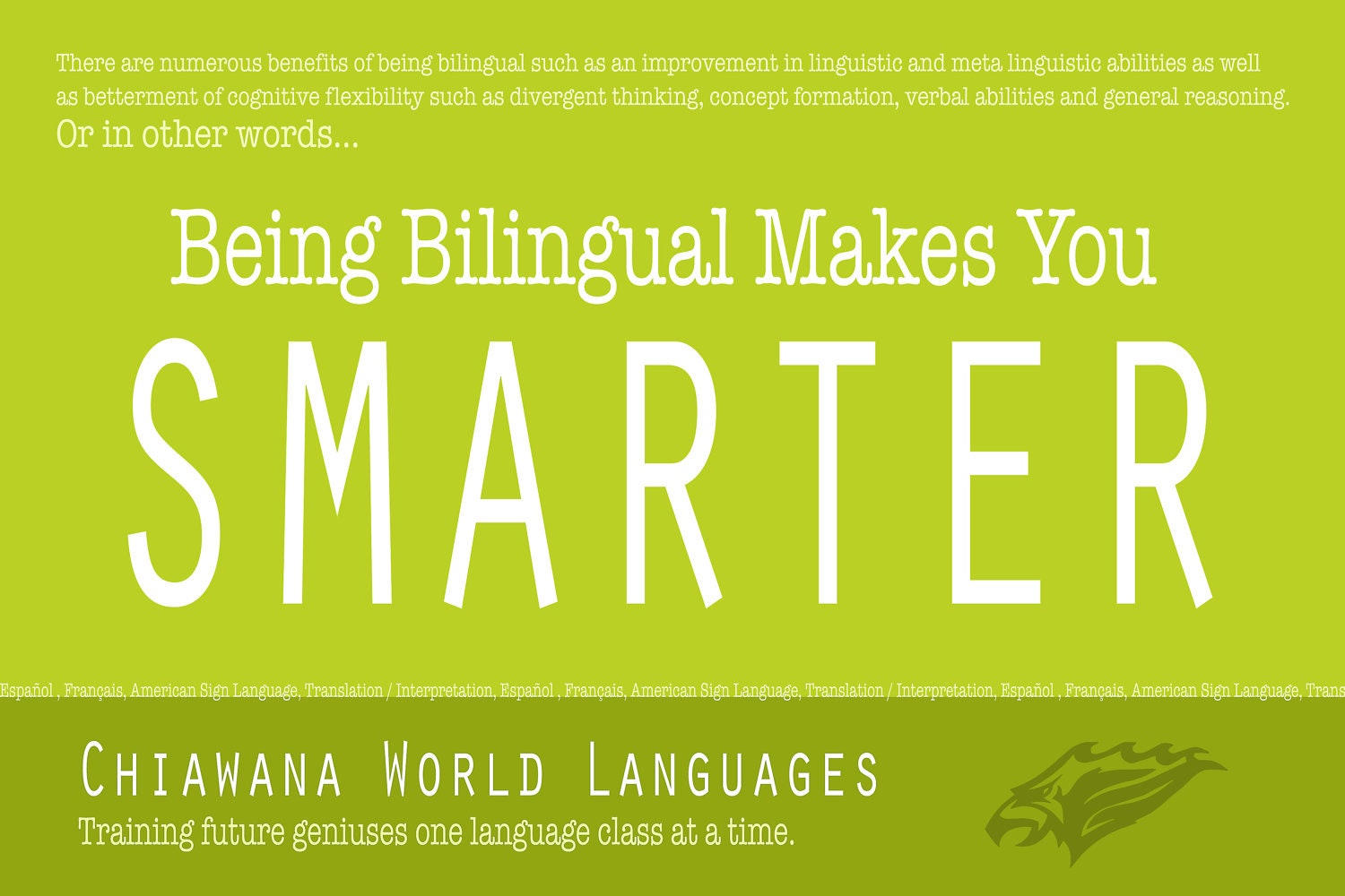 World Languages/Bilingual Poster - Being Bilingual Makes you Smarter - 20x30 - Green