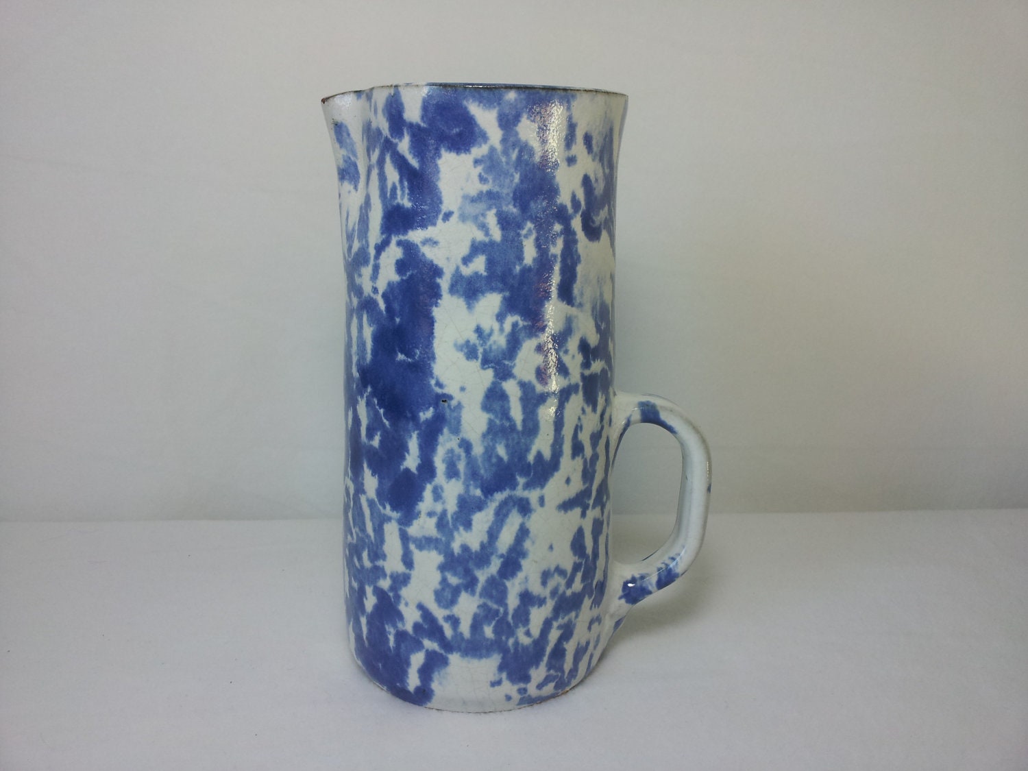 A.R. Cole Pottery Sanford N.C. Blue and White Splatter Pitcher Number 244