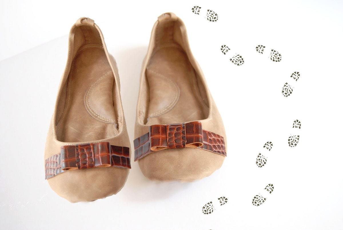 Leather ballerina flat shoes in chocolate brown custom made