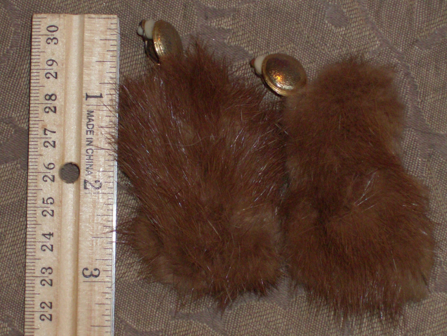 Vintage light Brown 1930s Mink Handmade Long Clip on earrings 3 inch dangle