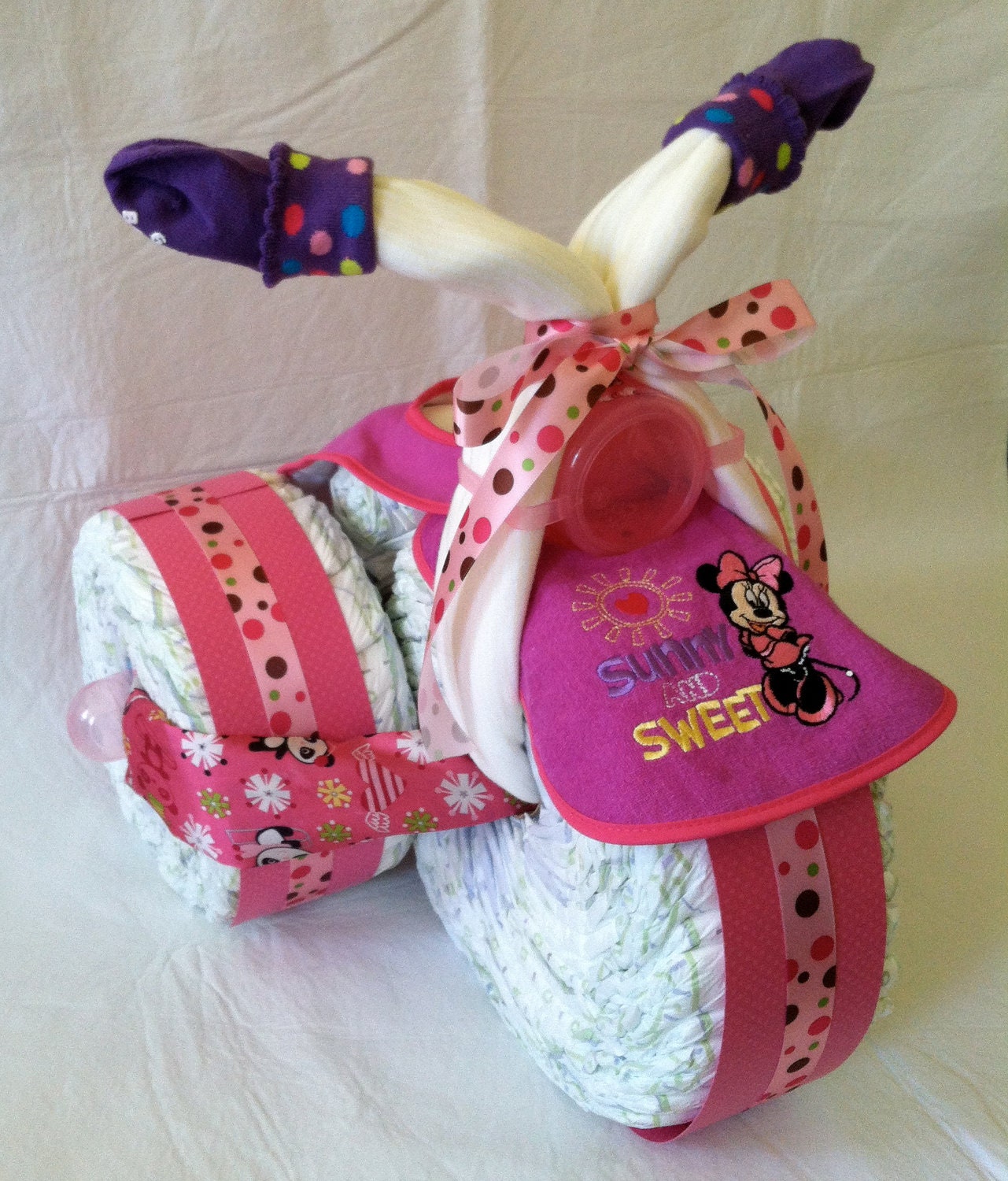 Diaper Cake Minnie Mouse Diaper Tricycle by PamperedBabyCreation