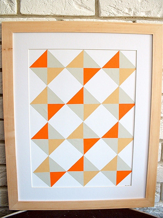 handmade not a print original modern patterns spring home decor artwork diamonds triangles collage mid century tangerine orange