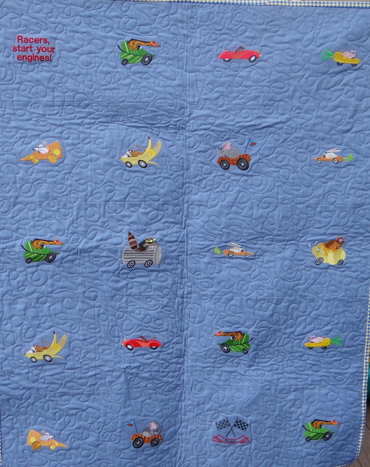 Animals in Automobiles Machine Embroidered Quilt for Boys