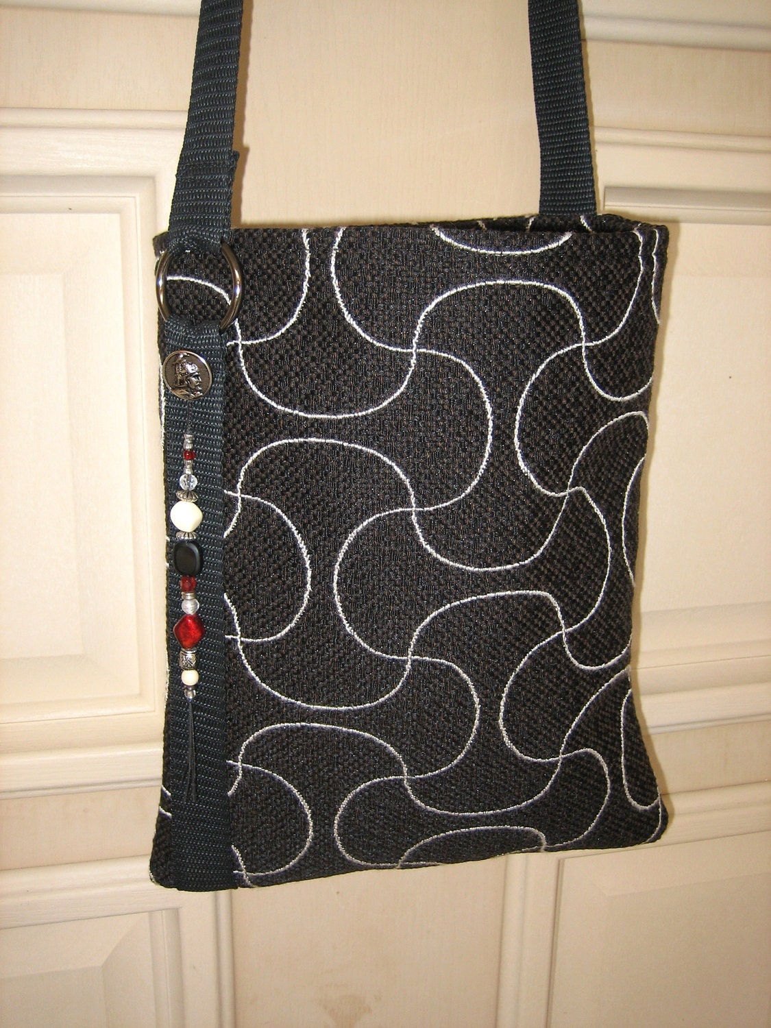 Ivory Swirl - Beaded Handbag Upcycled Bag Black and White Bag / Hippie Bag Classic Bag Evening Bag - Macrame Beaded Bag