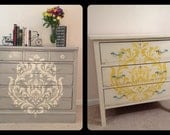 Custom Designed 3 drawer dresser with large Damask stencil