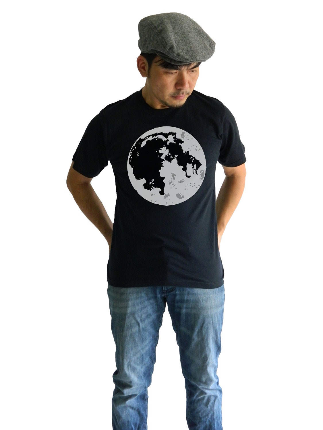 Our Moon- Mens Tshirt- Black color- Gildan Apparel- Sizes- S/ M/ L/ XL- Geek/ Hipster Style- Hand Screen Printed Tee / Gift for him/her