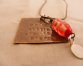 Shakespeare Quote Rustic Pendant Metallic Cord and Red Charm Custom Sterling Silver ID Tag, Hand Stamped Literary Jewelry Necklace