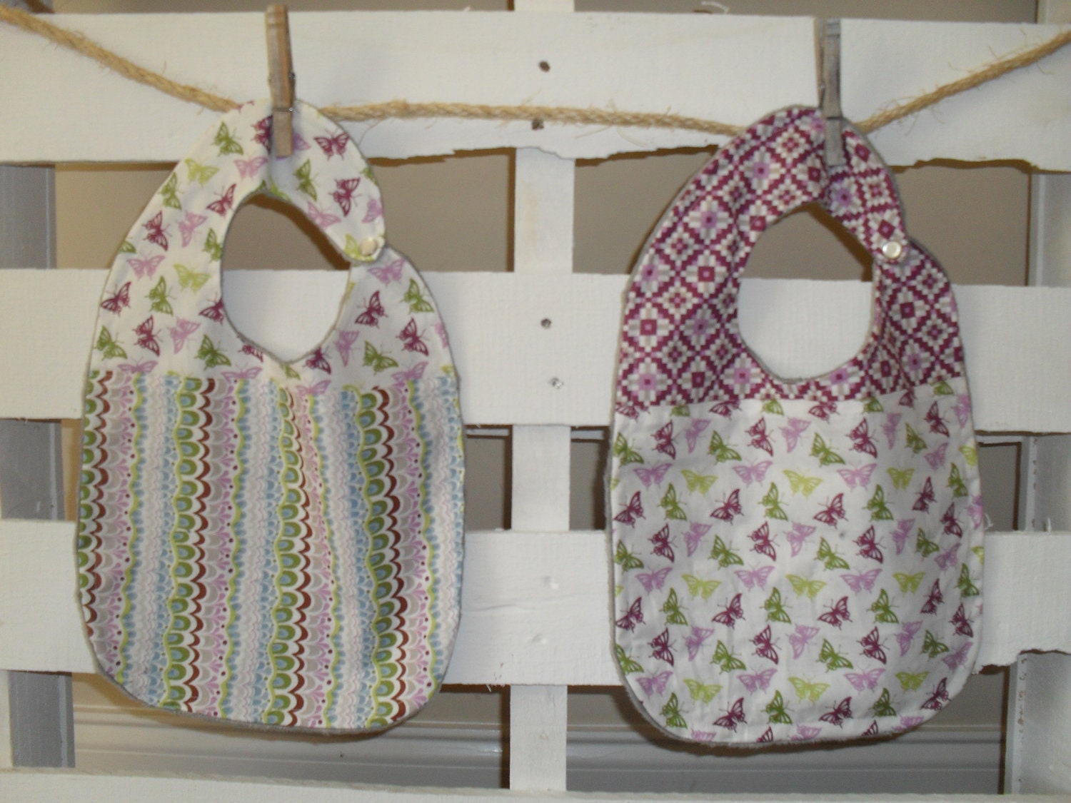 SALE - 20% Off - Two Toddler sized Minky Bibs - Kate Spain "Serenade"