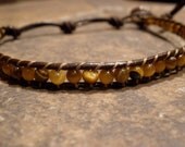 Chan Luu Inspired Men's Single Dark Brown Leather Wrap Bracelet with Tiger's Eye Gemstones
