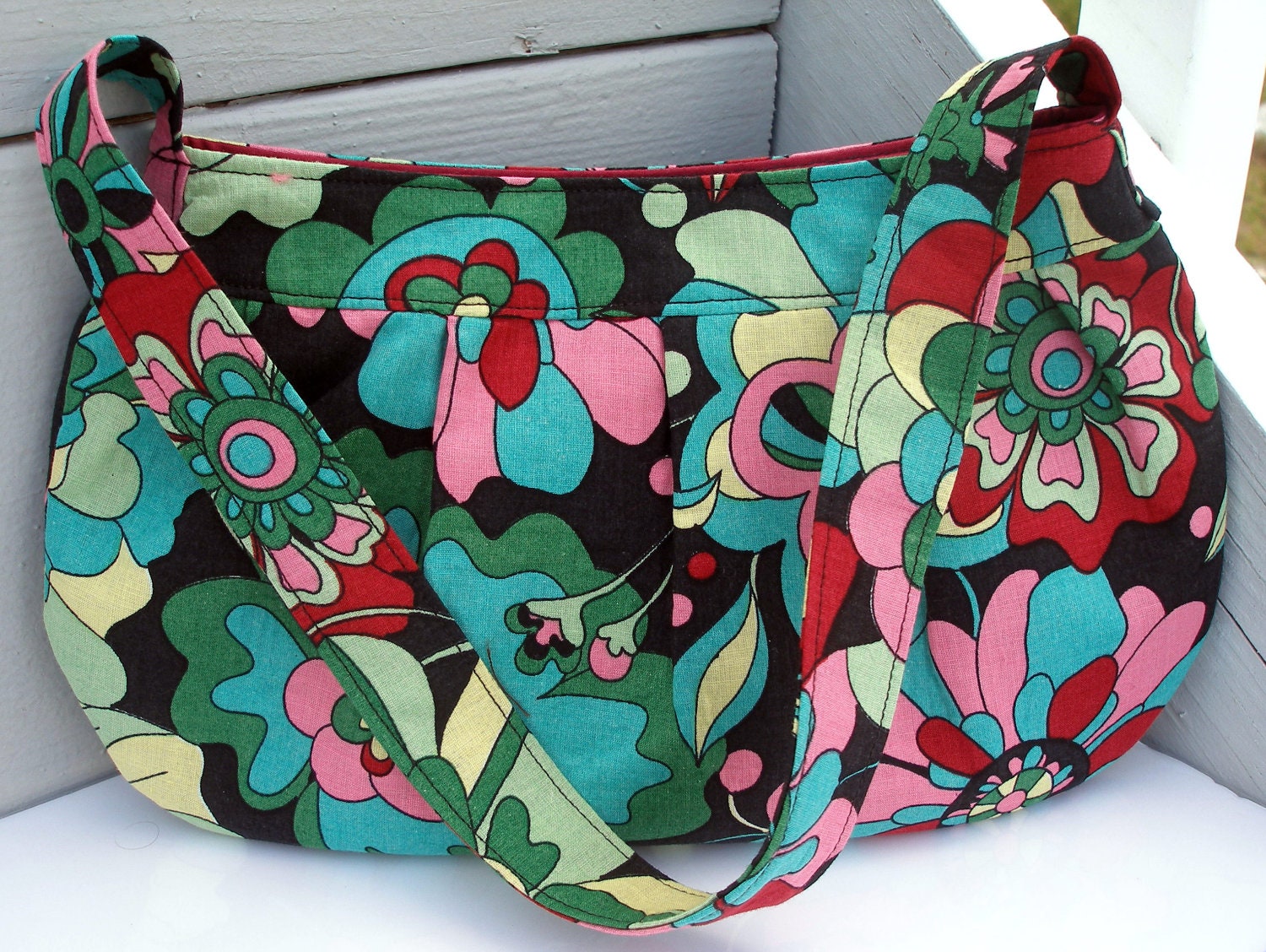 Purse with strap - buttercup bag with dark floral fabric