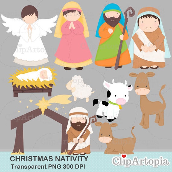 Christmas Nativity Cute Christmas Digital Clipart for Invitations, Card Design, Web Design and Scrapbooking. Il_570xn