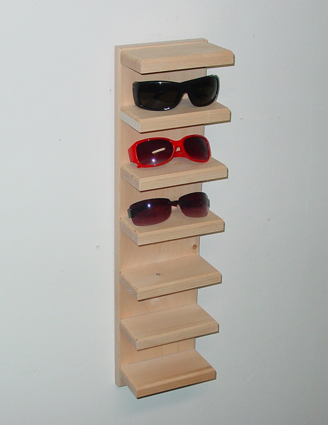 Wall hanging sunglass eyeglass display by JoesCustomWoodWorks