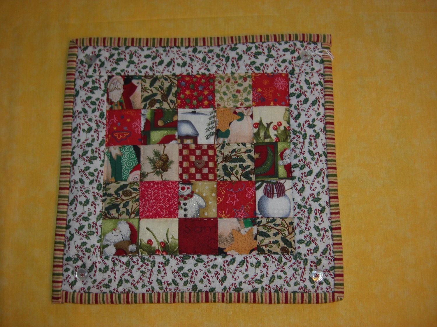 Christmas Scrap Square Quilt, : 100% Hand sewn patchwork quilted wall hanging