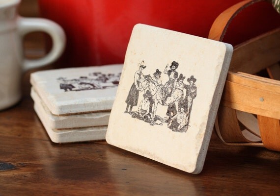 Ceramic Yeehaw Sisters Coasters - Set of 4 - Great Gift